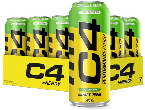 C4 Energy Drink - Zuckerfreier Energydrink mit Koffein - Erfrischungsgetränk mit Kohlensäure - Spritziges Limonenwasser - 12er-Pack