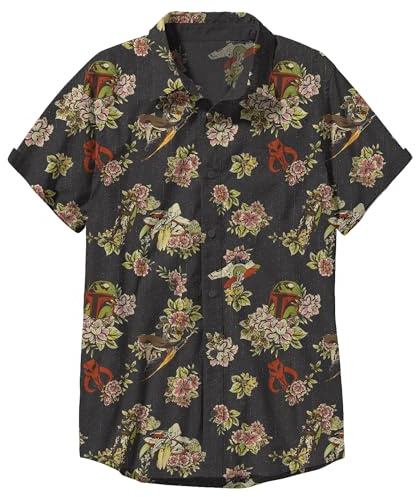 Star Wars Men's Button Down Shirt Boba Fett Floral Button Down Shirt (Pack of 1)