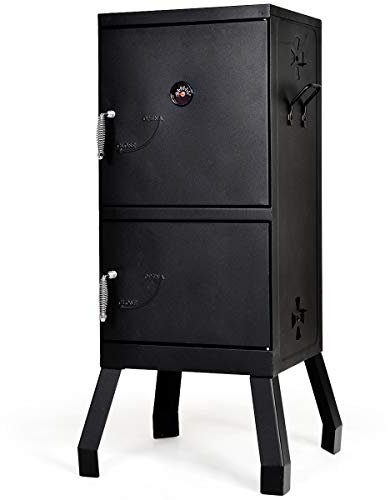 TANGZON Vertical Charcoal Smoker, 2-Layer BBQ Smoker Roaster with Built-in Thermostat, 8 Vents, Side Handles & 2 Charcoal Pots, Outdoor Barbecue Grill Oven for Camping Travel