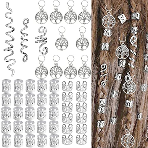 50Stk Dreadlocks Schmuck Silber Clip haarperlen zum klipsen Haarspiralen Ringe für Haare Verstellbar Metall Cuffs Haar Flecht Perlen Haarschmuck Braids Haar Dreadlocks Zubehör Für Frauen Männer Zöpfe