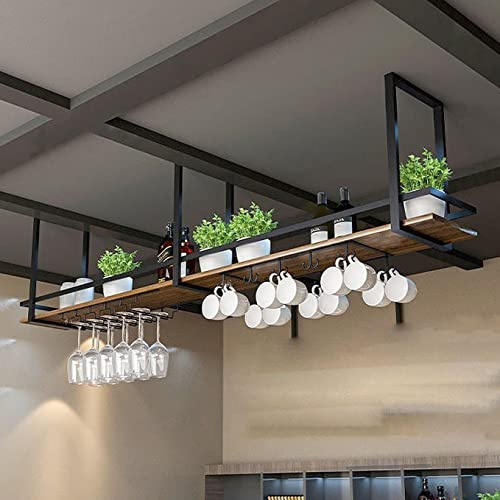 Porte-Verres à vin au Plafond - Casier à vin Suspendu, casier à vin en Bois Massif en Fer, étagères flottantes pour Restaurant de Bar de Cuisine, pour Bars/Restaurants/Cuisines (Size : 140X3