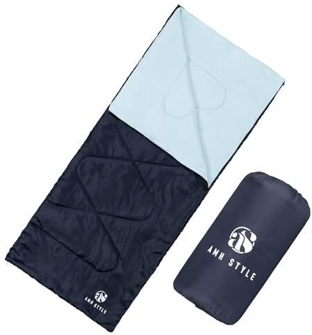 AMH Style Saco de Dormir niños – Calido para 3 Estaciones, Saco de Dormir Infantil, Ideal para Campamentos Escolares, con Bolsa de Transporte y Bolsa de envase al vacío para llevarlo cómodamente.