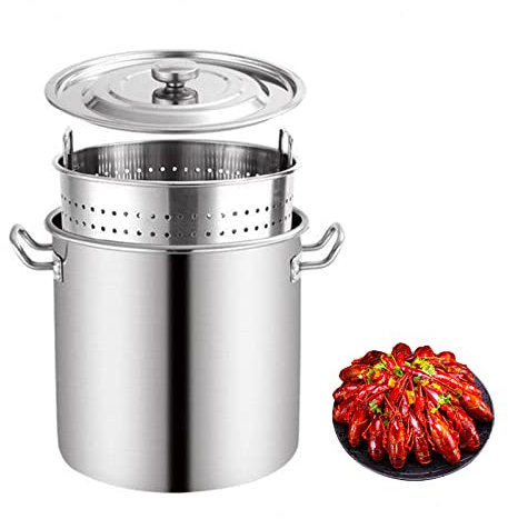 WJFLUCK Large Seafood Boiler/Steamer with Strainer Basket and Lid - Stainless Steel Crawfish Seafood Cooker for Steaming Boiling Canning and Preserving/Siliver / 40x40cm