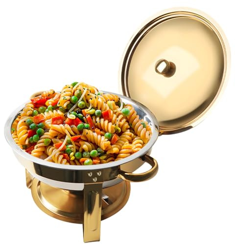 Umisu Chafing Dish for Buffet Set, 4.8 Qt 1 Pack Buffet Servers and Warmers Set with Lid Holder, Gold and Silver Stainless Steel Round Chafers for Catering, Food Warmers for Parties, Dinners, Wedding