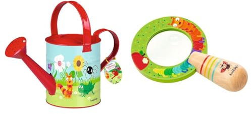 Krabbelkäfer Gießkanne – Gartengerät mit 1,5 Liter Fassungsvermögen & Krabbelkäfer Große Handlupe, praktische Outdoor Lupe für Kinder