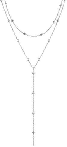 Auiremrti Lange Y-Kette Damen-Mehrreihige Halskette Edelstahl in Silber,Schmuck für Frauen,Elegante Lange Kette für Damen,Ketten Set,Einfacher Silberchmuck