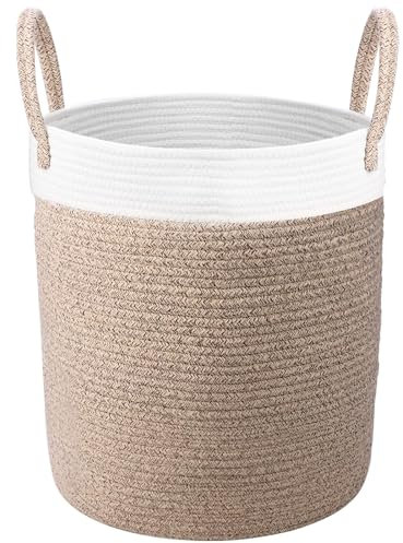 Mardiko Cotton Rope Basket Large Laundry Basket Woven Baby Storage Laundry Hamper with Handle 40L for Diaper Blanket Toy Storage, Beige