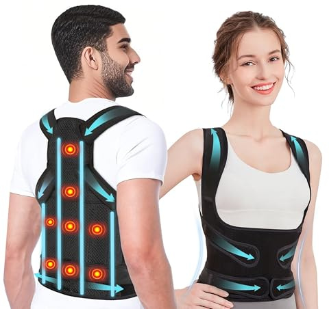 Correttore Posturale Spalle, 8 Magneti Fascia Lombare Supporto Schiena, Correzione Della Scoliosi E Della Gobba, Fornisce Forma il Collo, Spalle Schiena, Supporto Regolabile Donna Uomo (Grigio, M)