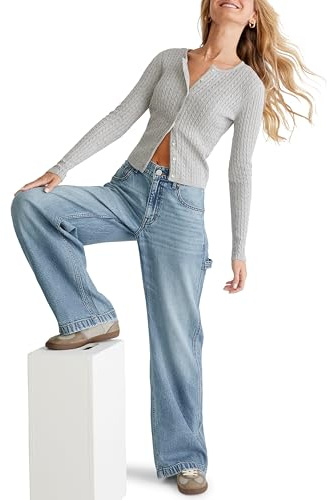 Aeropostale Women's Carpenter Baggy Jean, Medium Wash, MR