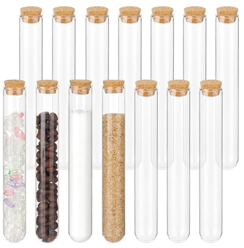 BENECREAT 15Pcs 60ml Glass Tube with Cork Stopper, 155.5x22mm Glass Test Tube Bottles for Storing Liquids, Dried Flower Decoration, Bath Salt and Candy Storage