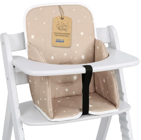 Sitzverkleinerer für Hochstuhl Baby Sitzkissen Stuhl - Kinder Sitzauflage für Hauck und Stokke Kinderhochstuhl High Chair Cover für Kinderstuhl Babystuhl und Hochstühle Beige mit Weiß Sternen