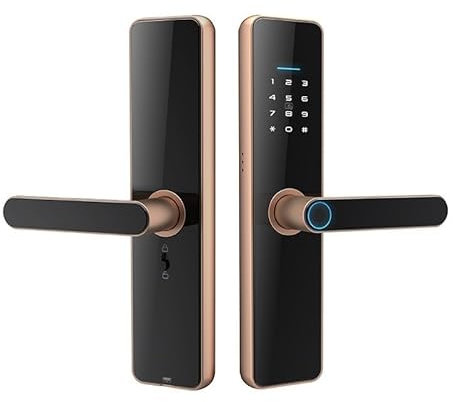TBMTOAL Serratura Intelligente per Porta con Impronta Digitale con Maniglia Smart Lock Serratura Fingerprint & Touchscreen Keypad Blocco Automatico E Blocco One Rose Gold