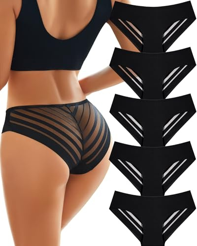 ALL OF SHE Confezione da 5 Slip Donna Pizzo Mutande Donna Senza Cuciture Biancheria Intima Femminile Slip Sexy con Pizzo Rimborso Ordine XL
