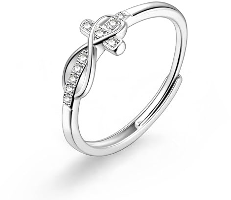 ALEXCRAFT Bague Argent Femme, Bague Zircone Réglable, Bague La Croix, Brillant, Hypoallergénique, Bagues d'Amitié, Cadeaux de Bijoux pour Fille, Mère, Copine