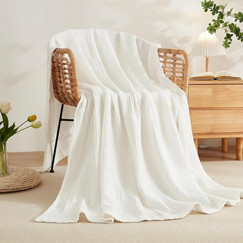 YHXAIQ Manta de Muselina de Algodón Suave - Fresca y Transpirable para Sofá en Verano, Uso Todo el Año(White,70 x 140 cm)