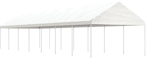 Gazebo da Esterno con Tettoia, in Polietilene e Acciaio Zincato, Tettoia Protettiva, Gazebo da Giardino, Tenda per Feste, per Camping e Spiaggia, Colore Bianco, 15.61x4.08x3.22 m