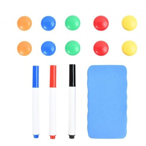 Tinsellns Lot de 14 Accessoires pour Tableau Blanc pour Enfants Enseignants, 3 Marqueurs Magnétiques Colorés + 1 éponge pour Tableau Blanc + 10 Aimants pour Tableau Magnétique pour l'école, le