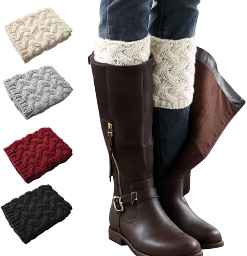 Songella Calentador De Pierna Punto Mangas Calcetines Puños Transpirable Elástico Botas Cortas 4 Pares Mujer Niña Hombre