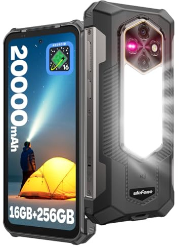 Ulefone Rugking 5 Pro Rugged Smartphone(2026)Android 16, 20000mAh Telefono Indistruttibile 16GB+256GB/2TB, 1000LM Super Torcia, 6.78''HD+, 64MP+20MP Visione Notturna Cellulare 4G Dual SIM/3 Slots/NFC