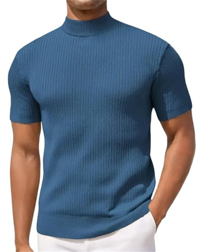 Herr Mock Neck T-shirts kortärmad rund hals ribbstickad pullover sommar vardaglig bastoppar