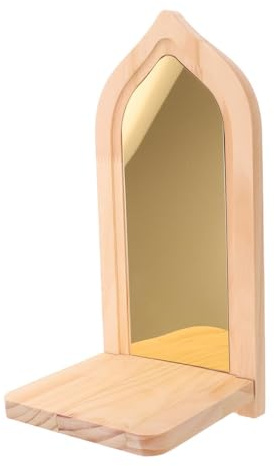 FRCOLOR Soporte para Velas de Pared con Espejo Acrílico Dorado en Diseño Curvo, Candelabro de Madera Rústico para Uso Seguro y Embellecimiento en Pasillos y Hogar