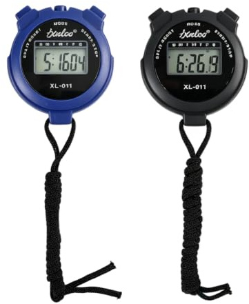 Lot de 2 Chronomètres de Sport Numériques Grand Écran LCD, Horloge, Calendrier, Alarme, Résistant à l’Eau et aux Chocs, Chronomètre Digital Idéal pour Entraîneur, Course à Pied, Noir et Bleu