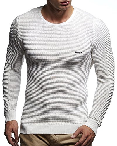 Leif Nelson Maglione Uomo Girocollo Felpa a Maglia LN-1545 Ecru Medium