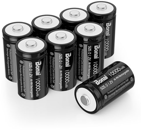 BONAI D Rechargeable Batteries 10,000mAh 1.2V Ni-MH High Capacity High Rate D Size Battery Rechargeable d Cell Batteries high Capacity(8 Pack)