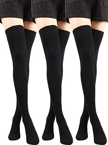 SATINIOR , Damen, 3 Paar Overknee Socken Baumwoll Strümpfe mit Hohen Oberschenkeln, Lange Stiefelstrümpfe, Schwarz