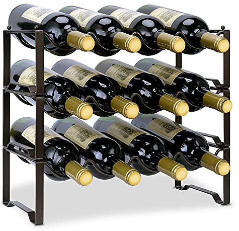 3 Tier Weinregal stapelbar für 12 Flaschen, stabiles leichtes Flaschenregal für Keller, Gastronomie und Lagerraum, modular erweiterbare Flaschen- und Weinlagerung