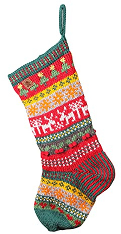 Pachamama Children Adult Wool Christmas Stocking Handknitted Reindeer Design Multicoloured 50x18 CM, Fair Trade