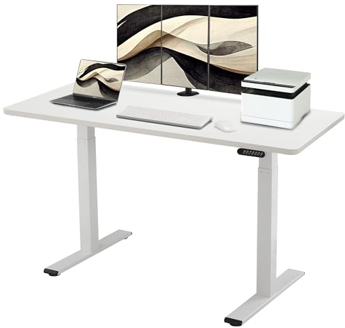 E.For.U® höhenverstellbarer Schreibtisch 180x80 cm, 2 Motoren, elektrisch höhenverstellbares Tischgestell mit 2-Fach-Teleskop, Memory-Steuerung (Weiß), DT20L mit Tischplatte (Weiß)