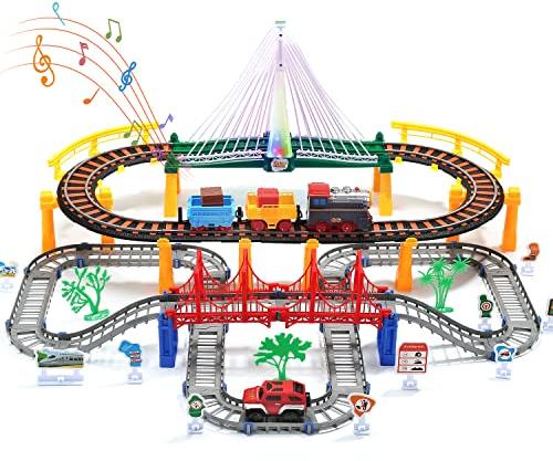 Zug Set Spielzeug mit Schienen – Elektrisches Eisenbahn Spielset mit Auto für Kinder ab 3 4 5 Jahre, Lernspielzeug für Jungen & Mädchen