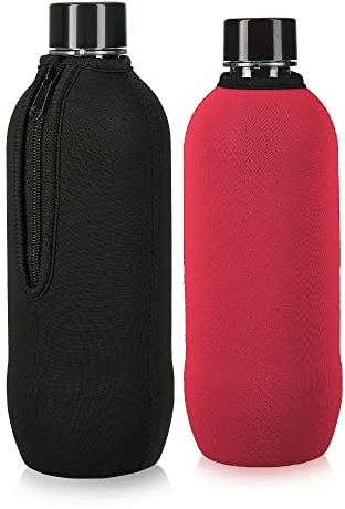 kwmobile 2x Schutzhülle kompatibel mit SodaStream Glasflasche - Neopren Hülle - Flaschen Kühler für Wasser Karaffe in Schwarz Rot