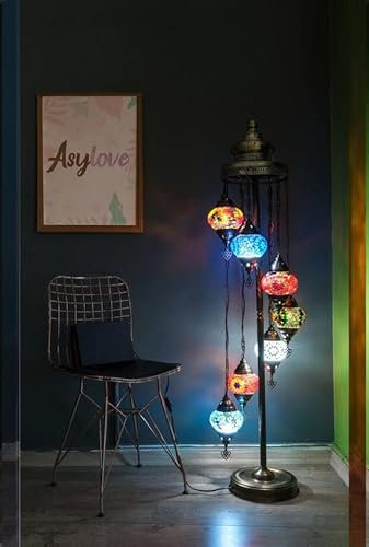 Lampada a stelo turco a 7 bulbs oriental floor lamp mosaico multicolore
