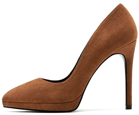 Tacchi Larghi da Donna Pelle Scamosciata Scarpe da Laurea Carine retrò con Piattaforma per Matrimoni Casuali Marrone 34 EU