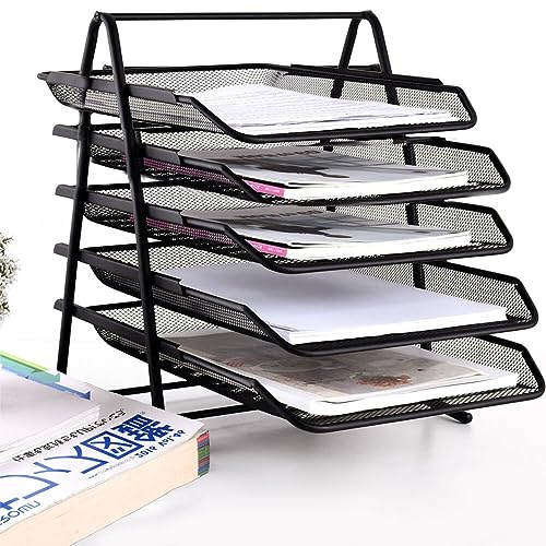 Holdfiturn 5-Tier Mesh Desk Organizer - Office Filing Trays Holder, A4 File Storage Letter Tray Drawer Organizer - Mesh Collection