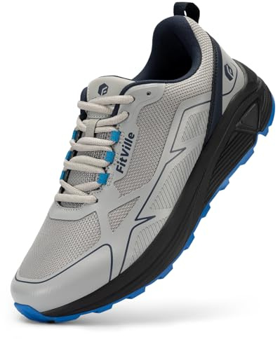 FitVille Scarpe Trail Running Uomo Pianta Larga Sneakers Leggere Scarpe da Corsa su Strada Trekking Sportive Outdoor Grigio 42 EU Larga