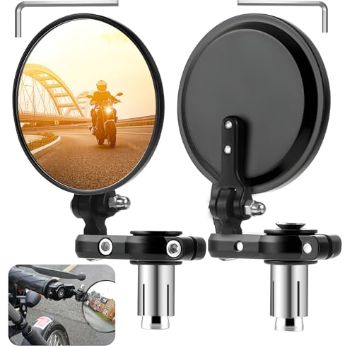 Jeinbuil CNC Motorradspiegel 360° Drehbar Runde Lenkerendenspiegel Motorrad Kompatibel mit Scooter, Roller, ATV, MT07, MT09, Z750, CB125R, Z900