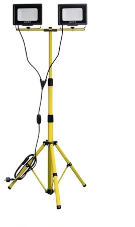LUXULA LED Baustrahler mit Teleskop-Stativ und Schalter - 2x 30W Fluter - Baustellen LED Strahler mit 2,5m Kabel - IP65 Baulampe für Innen- & Außenbereich - 4000K Neutralweiß - 2x 3000 Lumen