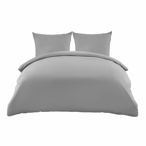 Z-hom Bettwäsche 200x220 cm + 2 Kissenbezügen 80x80 cm - Oeko-TEX zertifizierte, Bettwäsche-Sets Polyester Mikrofaser mit Reißverschluss, Superweiches Bettbezug Set Hellgrau