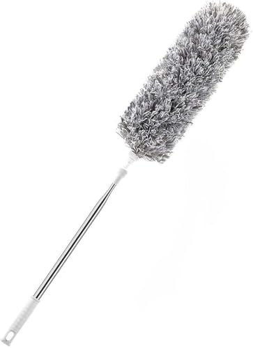 Efforias Extendable Feather Duster With Bendable Microfiber Head, Telescopic Extension Pole and Soft Silicone Cap - Washable for Cleaning Roof, High Ceiling Fan, Blinds