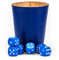 WALDFELSEN® Echtleder Würfelbecher (9 cm) mit 6 Holzwürfeln (16 mm) aus Buchenholz Lederbecher Würfelset Augenwürfel Spielwürfel (Farbe: Blau)