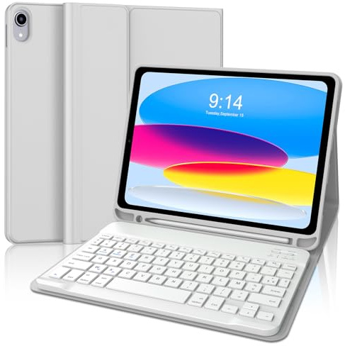 JADEMALL Coque Clavier pour iPad 10 EME Generation 10.9 2022/11 EME Generation A16 2025 11 Pouces, AZERTY Français Clavier Bluetooth Détachable pour iPad A16 11/10 ème Génération, Gris Clair