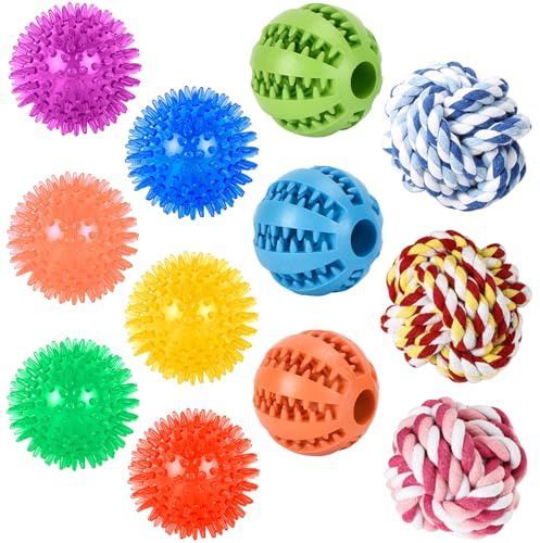 Koyukuk Lot de 12 balles interactives pour Petits Chiens de 0 à 7 kg, avec balles en Caoutchouc, couinantes et en Corde
