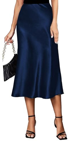 Koerye Falda de Satén para Mujer de Cintura Alta y Elástica - Elegante de Seda Maxi Midi de Negocios y Verano