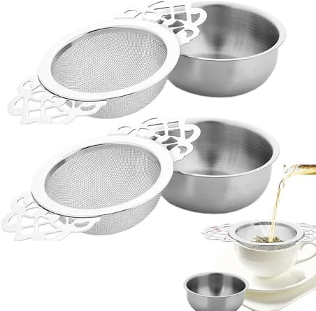 Lot de 2 passoires à thé pour thé en vrac, passoire à thé pour tasse, en acier inoxydable, réutilisables pour tasse, infuseur à thé en maille fine pour thé noir, thé vert, jus, café, herbes et épices