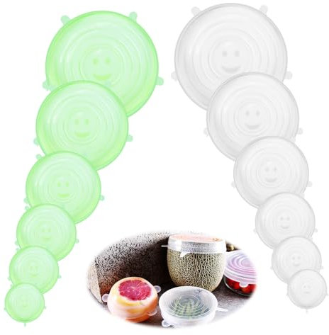 ZPTEE Reusable Silicone Stretch Lids 12 Pack - Replace Plastic Wrap, Airtight Food Covers for Bowls, Dishes & Fruit| Leftovers Storage, Microwave & Dishwasher Safe | Eco Friendly Kitchen