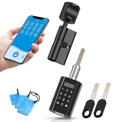 WELOCK Smart Door Lock,5-in-1 Electronic Euro Cylinder Keypad,Unlock with RFID Card,Password,WiFi Keyless Entry Lock for Bedroom,Office,Airbnb,Black Knob for 50-90mm Doors