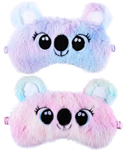 Lot de 2 masques de sommeil pour enfants - Bandeau doux pour les yeux en peluche - Protection des yeux d'animaux mignons - Pour filles, garçons, voyages, sieste, accessoire de fête (multicolore, style